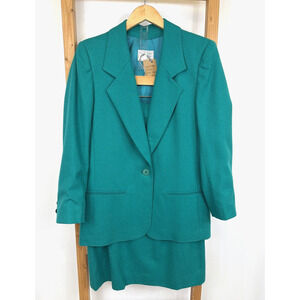 Pendleton Size 10 Turquoise 100% Virgin Wool Blazer & Skirt Suit Set Womens MED